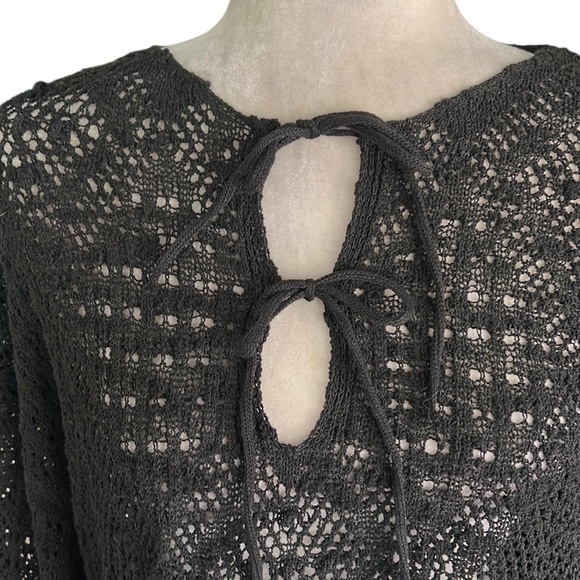 Zara Black Textured Pointelle Knit Double Tie Mini Dress / Tunic Sweater - M - Picture 7 of 16